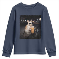 Funny Bunny Drinking Iced Coffee Youth Sweatshirt Animal Meme Viral Internet
