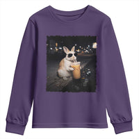 Funny Bunny Drinking Iced Coffee Youth Sweatshirt Animal Meme Viral Internet