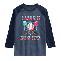 I Was 6 Now I'm 7 Raglan Shirt Baseball Ice Cream Drip Number 67 Player 67th Birthday