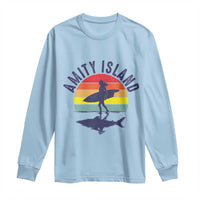 Amity Island Long Sleeve Shirt Retro Surfing Board Humor - Wonder Print Shop