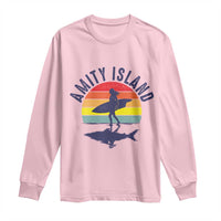 Amity Island Long Sleeve Shirt Retro Surfing Board Humor - Wonder Print Shop