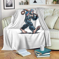 Funny Bigfoot Baseball Throw Blanket Sasquatch American Flag Ice Cream - Wonder Print Shop