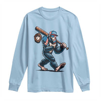 Funny Bigfoot Baseball Long Sleeve Shirt Sasquatch American Flag Ice Cream - Wonder Print Shop