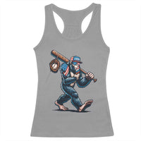 Funny Bigfoot Baseball Racerback Tank Top Sasquatch American Flag Ice Cream - Wonder Print Shop