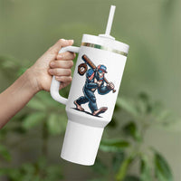 Funny Bigfoot Baseball Tumbler With Handle Sasquatch American Flag Ice Cream