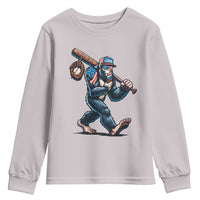 Funny Bigfoot Baseball Youth Sweatshirt Sasquatch American Flag Ice Cream - Wonder Print Shop
