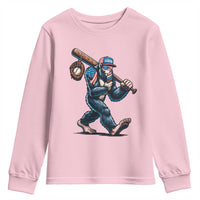 Funny Bigfoot Baseball Youth Sweatshirt Sasquatch American Flag Ice Cream - Wonder Print Shop