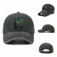 Jesus Shark Stary Night Washed Cotton Baseball Cap Artist Van Gogh Christian