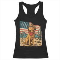 Patriotic Cowboy Dog Racerback Tank Top American Flag Western Country - Wonder Print Shop