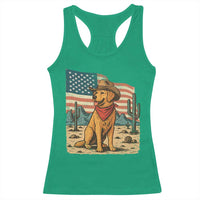 Patriotic Cowboy Dog Racerback Tank Top American Flag Western Country - Wonder Print Shop