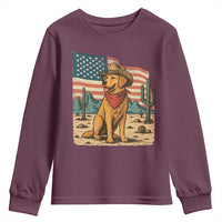 Patriotic Cowboy Dog Youth Sweatshirt American Flag Western Country - Wonder Print Shop
