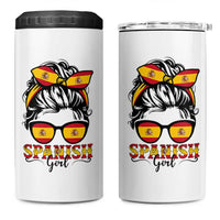 Espana Spain Messy Bun Girl Spanish Flag 4 in 1 Can Cooler Tumbler