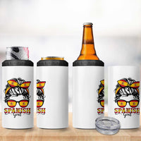 Espana Spain Messy Bun Girl Spanish Flag 4 in 1 Can Cooler Tumbler
