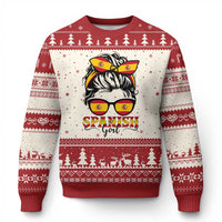 Espana Spain Messy Bun Girl Spanish Flag Ugly Christmas Sweater