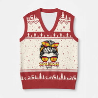 Espana Spain Messy Bun Girl Spanish Flag V-Neck Knit Sweater Vest