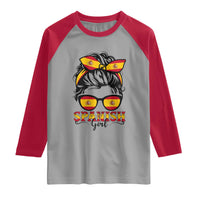Espana Spain Messy Bun Girl Spanish Flag Raglan Shirt