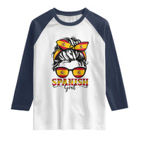 Espana Spain Messy Bun Girl Spanish Flag Raglan Shirt