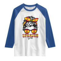Espana Spain Messy Bun Girl Spanish Flag Raglan Shirt