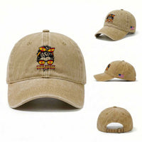 Espana Spain Messy Bun Girl Spanish Flag Washed Cotton Baseball Cap