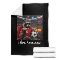 Espana Spain Soccer Football Fan Spanish Flag Throw Blanket Funny Raccoon I Live Here Now
