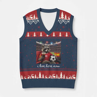 Espana Spain Soccer Football Fan Spanish Flag V-Neck Knit Sweater Vest Funny Raccoon I Live Here Now
