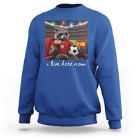 Espana Spain Soccer Football Fan Spanish Flag Sweatshirt Funny Raccoon I Live Here Now