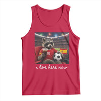 Espana Spain Soccer Football Fan Spanish Flag Tank Top Funny Raccoon I Live Here Now