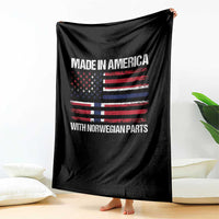 Made in America with Norwegian Parts Throw Blanket Half American Flag USA Norway Pride