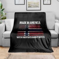 Made in America with Norwegian Parts Throw Blanket Half American Flag USA Norway Pride