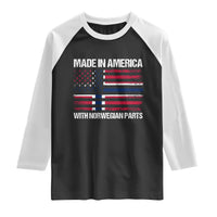Made in America with Norwegian Parts Raglan Shirt Half American Flag USA Norway Pride