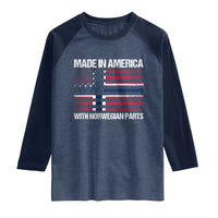 Made in America with Norwegian Parts Raglan Shirt Half American Flag USA Norway Pride