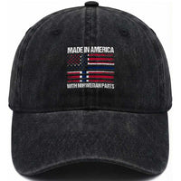 Made in America with Norwegian Parts Washed Cotton Baseball Cap Half American Flag USA Norway Pride