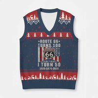 Highway 66 Turn 100 I Turn 50 V-Neck Knit Sweater Vest Vintage 1976 Born American Road Sign Centennial 2026