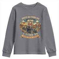 Highway 66 Turn 100 I Turn 50 Youth Sweatshirt Vintage 1976 Road Sign Antique Car Lover 50 Year Old Gift