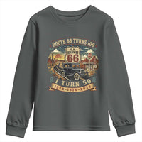 Highway 66 Turn 100 I Turn 50 Youth Sweatshirt Vintage 1976 Road Sign Antique Car Lover 50 Year Old Gift