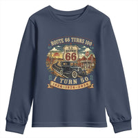 Highway 66 Turn 100 I Turn 50 Youth Sweatshirt Vintage 1976 Road Sign Antique Car Lover 50 Year Old Gift
