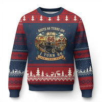 Route Highway 66 Turns 100 I Turn 80 Ugly Christmas Sweater Vintage 1946 Road Sign Antique Car Lover 80th Birthday Gift