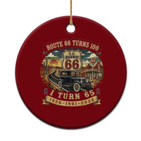 Route Highway 66 Turns 100 I Turn 65 Ceramic Ornament Vintage 1961 Road Sign Antique Car Lover 65th Birthday Gift