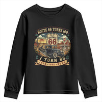 Route Highway 66 Turns 100 I Turn 65 Youth Sweatshirt Vintage 1961 Road Sign Antique Car Lover 65th Birthday Gift