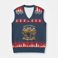 Route Highway 66 Turns 100 I Turn 60 V-Neck Knit Sweater Vest Vintage 1966 Road Sign Antique Car Lover 60th Birthday Gift