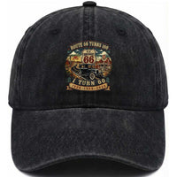 Route Highway 66 Turns 100 I Turn 60 Washed Cotton Baseball Cap Vintage 1966 Road Sign Antique Car Lover 60th Birthday Gift
