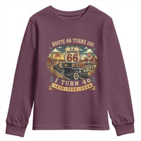 Route Highway 66 Turns 100 I Turn 40 Youth Sweatshirt Vintage 1986 Road Sign Antique Car Lover 40th Birthday Gift