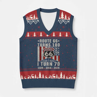 Route Highway 66 Turns 100 I Turn 70 V-Neck Knit Sweater Vest Vintage 1956 Born American Road Sign 70th Birthday Gift