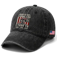 Route Highway 66 Turns 100 I Turn 70 Washed Cotton Baseball Cap Vintage 1956 Born American Road Sign 70th Birthday Gift