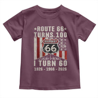 Route Highway 66 Turns 100 I Turn 60 Toddler T Shirt Vintage 1966 Born American Road Sign 60th Birthday Gift