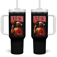 Jesus Basketball Christmas Tumbler With Handle He Is Rizzin - Wonder Print Shop