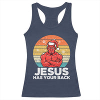 Funny Satan Christmas Racerback Tank Top Jesus Has Your Back - Wonder Print Shop