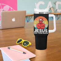 Funny Satan Christmas Tumbler With Handle Jesus Has Your Back - Wonder Print Shop