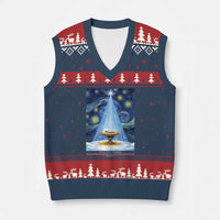 Christian Xmas V-Neck Knit Sweater Vest Nativity Scene Jeus Baby Starry Night Xmas - Wonder Print Shop