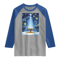 Christian Christmas Raglan Shirt Nativity Scene Jeus Baby Starry Night Xmas - Wonder Print Shop